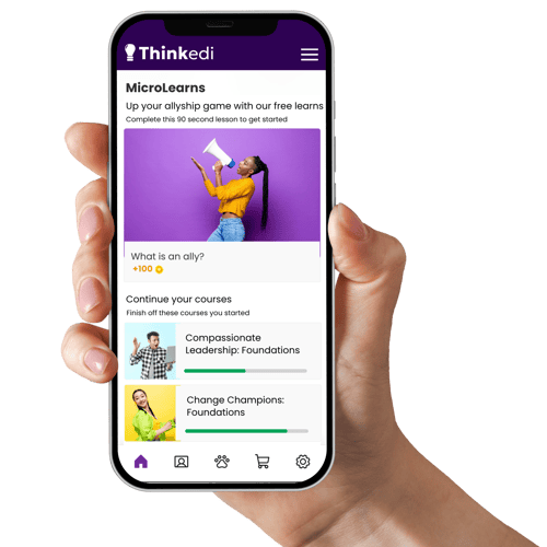 a hand holding a mobile phone with the ThinkEDI app displayed. 